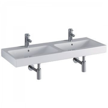 Geberit iCon double washbasin: 120x48.5cm, Tap hole=central, Overflow=visible, white