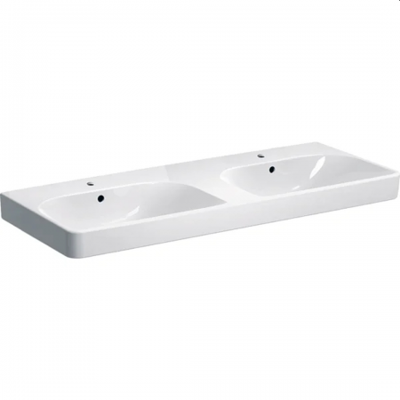 Geberit Smyle Square double washbasin: 120x48cm, Tap hole=central, Overflow=visible, white