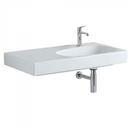 Geberit Citterio washbasin with shelf surface: B=90cm, T=50cm, Tap hole=right, Overflow=without, Shelf space=left, white / KeraTect