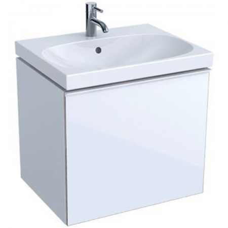 Geberit Acanto cabinet for washbasin, with one drawer and one internal drawer, with trap: B=59.5cm, H=53.5cm, T=47.5cm, sand grey / matt coated, sand grey / shiny glass