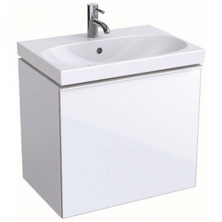Geberit Acanto cabinet for washbasin, with one drawer and one internal drawer, small projection, with trap: B=59.5cm, H=53.5cm, T=41.6cm, white / high-gloss coated, white / shiny glass