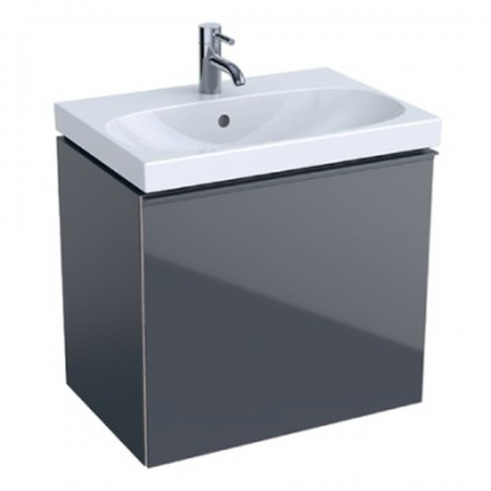 Geberit Acanto cabinet for washbasin, with one drawer and one internal drawer, small projection, with trap: B=59.5cm, H=53.5cm, T=41.6cm, lava / matt coated, lava / shiny glass