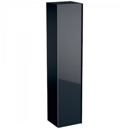Geberit Acanto tall cabinet with two doors: B=38cm, H=173cm, T=36cm, black / matt coated, black / shiny glass