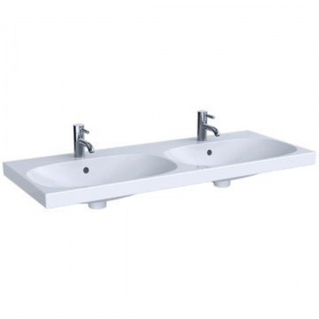 Geberit Acanto double washbasin, easy fastening: B=120cm, T=48.2cm, Tap hole=centred, Overflow=visible, white