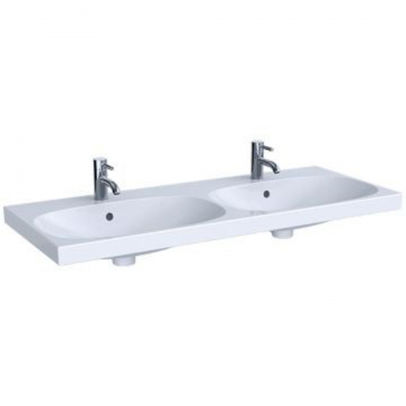 Geberit Acanto double washbasin: 120x48cm, Tap hole=central, Overflow=visible, white