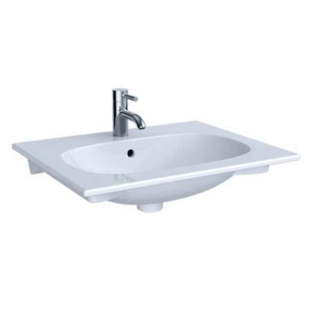 Geberit Acanto vanity basin: B=60cm, T=48cm, Tap hole=centred, Overflow=visible, white