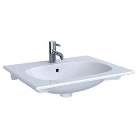 Geberit Acanto vanity basin: B=75cm, T=48cm, Tap hole=centred, Overflow=visible, white