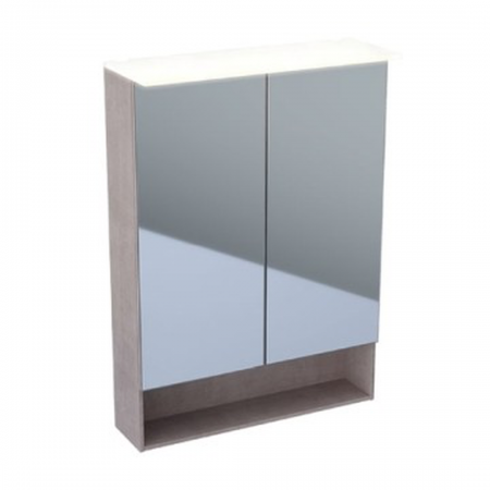 Geberit Acanto mirror cabinet with functional lighting, two doors: B=60cm, H=83cm, T=21.5cm, Plug type=CEE 7/16, mystic oak / wood-textured melamine, outside mirrored