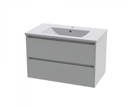 Lecico Mezzo 800mm Wall Hung Unit High Gloss White + Basin 2 Drawer
