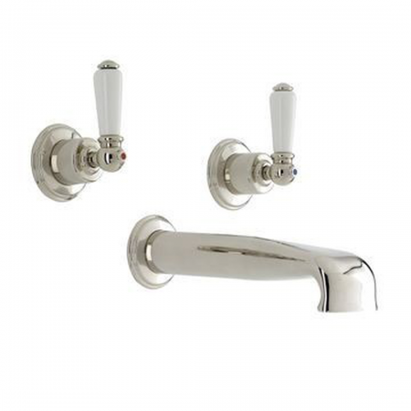 Perrin & Rowe Three hole wall mounted basin mixer - White Lever Handles