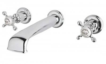 Perrin & Rowe Three hole wall mounted basin mixer - Crosshead Handles