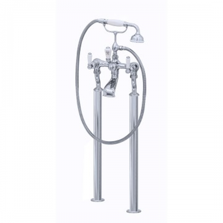 Perrin & Rowe  Floor Mounted Bath Mixer - White Lever Handles