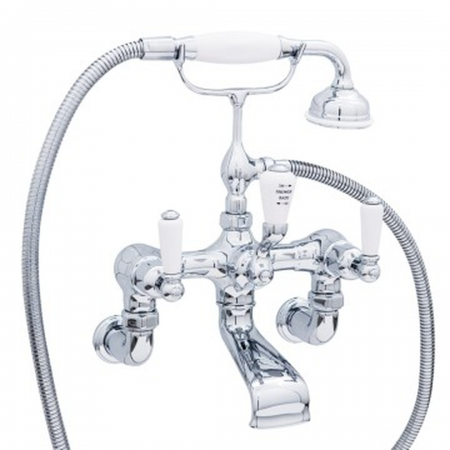Perrin & Rowe  Wall Mounted Bath Mixer - White Lever Handles