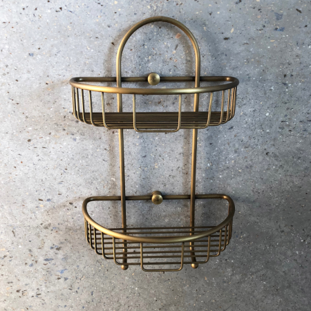 Rossco Double Caddy Shower Basket - Antique Brass