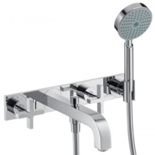 AXOR Citterio 3-hole bath mixer for concealed installation wall-mounted with cross handles and plate