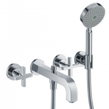 AXOR Citterio 3-hole bath mixer for concealed installation wall-mounted with cross handles and escutcheons