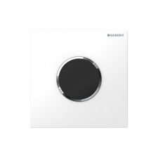 Geberit urinal flush control with electronic flush actuation, battery operation, Type 10 cover plate, round: Plate: white, Design ring: bright chrome-plated