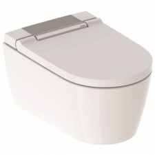 Geberit AquaClean Sela WC complete solution, wall-hung WC: WC ceramic appliance: white / KeraTect, Design cover: bright chrome-plated