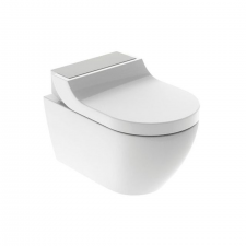 Geberit AquaClean Tuma Comfort WC complete solution, wall-hung WC: WC ceramic appliance: white / KeraTect, Design cover: brushed stainless steel