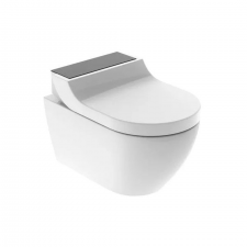 Geberit AquaClean Tuma Comfort WC complete solution, wall-hung WC: WC ceramic appliance: white / KeraTect, Design cover: black glass