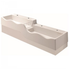 Geberit Bambini play and washspace, for four washbasin taps, lower basin on the right: B=180cm, T=41.5cm, Tap hole=left and right, Overflow=without, white alpine