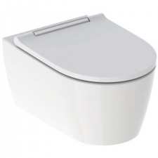 Geberit ONE wall-hung WC set, washdown, shrouded, TurboFlush, with WC seat: WC ceramic appliance: white / KeraTect, Design cover: bright chrome-plated