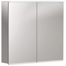 Geberit Option Plus mirror cabinet with lighting and two doors: 75x70x17.2cm, Body: outside mirrored, Doors: inside and outside mirrored