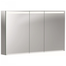 Geberit Option mirror cabinet with lighting and three doors: 120x70x15cm, Body: outside mirrored, Doors: inside and outside mirrored