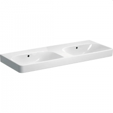 Geberit Smyle Square double washbasin: 120x48cm, Tap hole=without, Overflow=visible, white