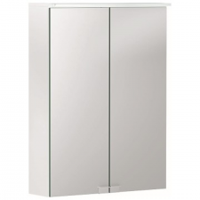 Geberit Option Basic mirror cabinet with lighting and two doors: 50x67.7x18cm, Body: matt white / melamine-covered, Doors: inside and outside mirrored