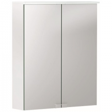 Geberit Option Basic mirror cabinet with lighting and two doors: 56x67.7x18cm, Body: matt white / melamine-covered, Doors: inside and outside mirrored