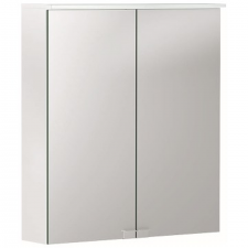 Geberit Option Basic mirror cabinet with lighting and two doors: 60x67.7x18cm, Body: matt white / melamine-covered, Doors: inside and outside mirrored