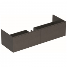 Geberit XenoÂ² cabinet for washbasin made of solid surface material, with two drawers: B=139.5cm, H=35cm, T=47.3cm, scultura grey / wood-textured melamine