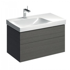 Geberit Xeno² cabinet for washbasin with shelf surface, with two drawers: Washbasin width=90cm, H=53cm, scultura grey / wood-textured melamine