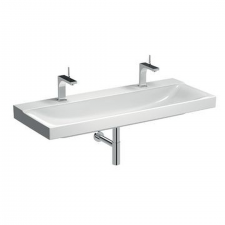 Geberit XenoÂ² washbasin: B=120cm, T=48cm, Tap hole=left and right, Overflow=without, KeraTect / white