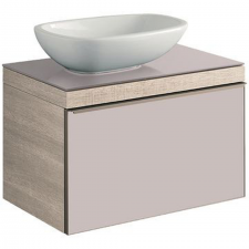 Geberit Citterio cabinet for lay-on washbasin, with one drawer: B=73.4cm, H=54.3cm, T=50.4cm, taupe / shiny glass, oak beige / wood-textured melamine