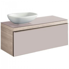 Geberit Citterio cabinet for lay-on washbasin, with one drawer: B=118.4cm, H=54.3cm, T=50.4cm, taupe / shiny glass, oak beige / wood-textured melamine