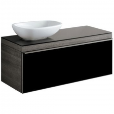Geberit Citterio cabinet for lay-on washbasin, with one drawer: B=118.4cm, H=54.3cm, T=50.4cm, black / shiny glass, oak grey-brown / wood-textured melamine
