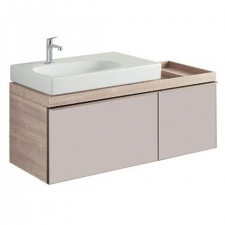 Geberit Citterio cabinet for washbasin, with two drawers and shelf surface: B=118.4cm, H=55.4cm, T=50.4cm, taupe / shiny glass, oak beige / wood-textured melamine