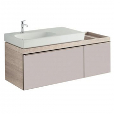 Geberit Citterio cabinet for washbasin, with two drawers and shelf surface: B=133.4cm, H=55.4cm, T=50.4cm, taupe / shiny glass, oak beige / wood-textured melamine