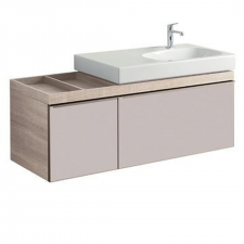 Geberit Citterio cabinet for washbasin, with two drawers and shelf surface: B=133.4cm, H=55.4cm, T=50.4cm, taupe / shiny glass, oak beige / wood-textured melamine