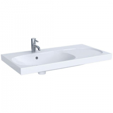 Geberit Acanto washbasin with right shelf surface, easy fastening: B=90cm, T=48.2cm, Tap hole=centred, Overflow=visible, Shelf space=right, white