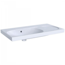 Geberit Acanto washbasin with right shelf surface, easy fastening: B=90cm, T=48.2cm, Tap hole=without, Overflow=visible, Shelf space=right, white
