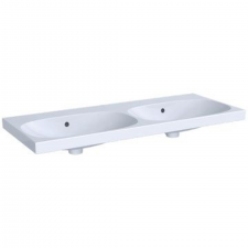 Geberit Acanto double washbasin, easy fastening: B=120cm, T=48.2cm, Tap hole=without, Overflow=visible, white