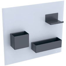 Geberit magnetic board with storage boxes: Magnetic board: white / matt powder-coated, Storage boxes with magnetic fixing: lava / matt powder-coated