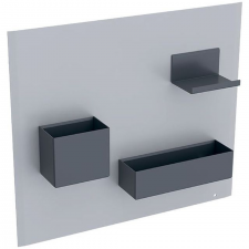 Geberit magnetic board with storage boxes: Magnetic board: sand grey / matt powder-coated, Storage boxes with magnetic fixing: lava / matt powder-coated