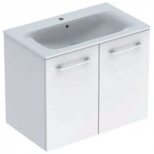 Geberit Selnova Square set of vanity basin, slim rim, with cabinet, two doors: B1=78.8cm, T=50.2cm, Tap hole=central, Overflow=visible, white