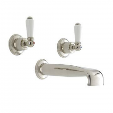 Perrin & Rowe Three hole wall mounted basin mixer - White Lever Handles