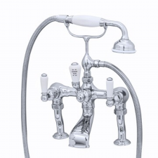 Perrin & Rowe  Deck Mounted Bath Mixer - White Lever Handles