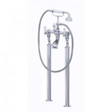 Perrin & Rowe  Floor Mounted Bath Mixer - White Lever Handles